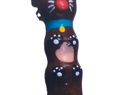 Handbemalte brauner dackel xl kondome mit glossy dunklem keramikhund mit blauen augen und schwarzen pfotenabdrücken