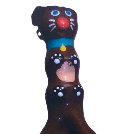 Handbemalte brauner dackel xl kondome mit glossy dunklem keramikhund mit blauen augen und schwarzen pfotenabdrücken