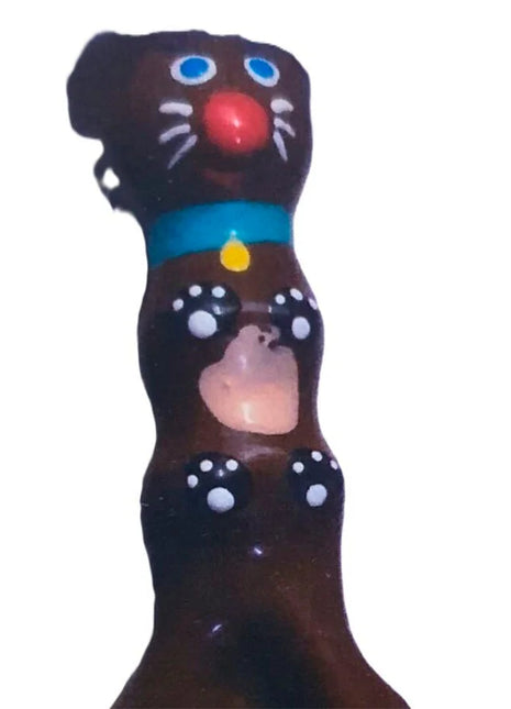 Handbemalte brauner dackel xl kondome mit glossy dunklem keramikhund mit blauen augen und schwarzen pfotenabdrücken