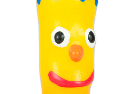 Handbemaltes gummi-hundespielzeug bright yellow mit blauen streifen und gesicht für condomerie brother neuheitskondome