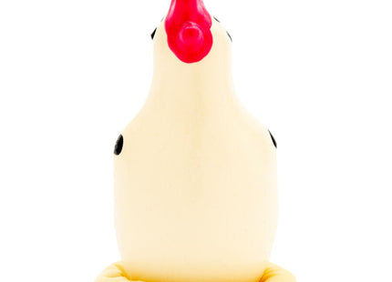 Handbemalte neuheitskondome cocky rooster mit cremefarbenem gummi-huhn und rotem kamm auf passendem ständer