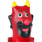Rote teufelkerze mit gelben hörnern, schwarzen gesichtsmerkmalen und rosa nase von condomerie handbemalte neuheitskondome devil’s mouth modell 1