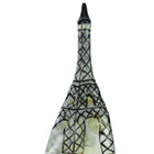 Ein klarer glasflasche mit schwarzem deckel und eiffelturm aus schwarzem gitterdesign für condomerie handbemalte neuheitskondome eiffelturm xl
