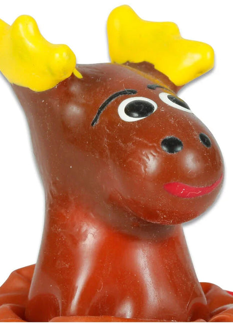 Braune plastik-elchfigur mit gelben hörnern und lächelndem gesicht für condomerie handbemalte neuheitskondome elch
