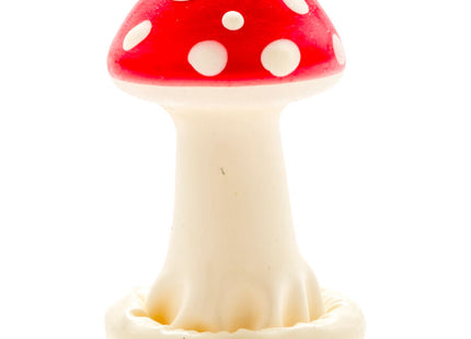 Condomerie handbemalte neuheitskondome fliegenpilz modell 1 mit glänzender rot weiß gepunkteter kerze und cremigem stiel