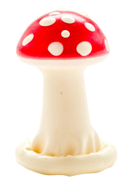 Condomerie handbemalte neuheitskondome fliegenpilz modell 1 mit glänzender rot weiß gepunkteter kerze und cremigem stiel