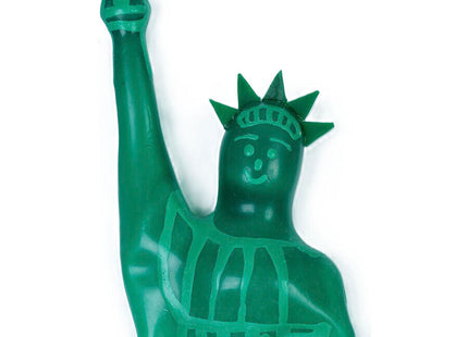 Grüne plastikfigur liberty statue mit lächelndem gesicht und krone im XL modell handbemalte kondome von condomerie