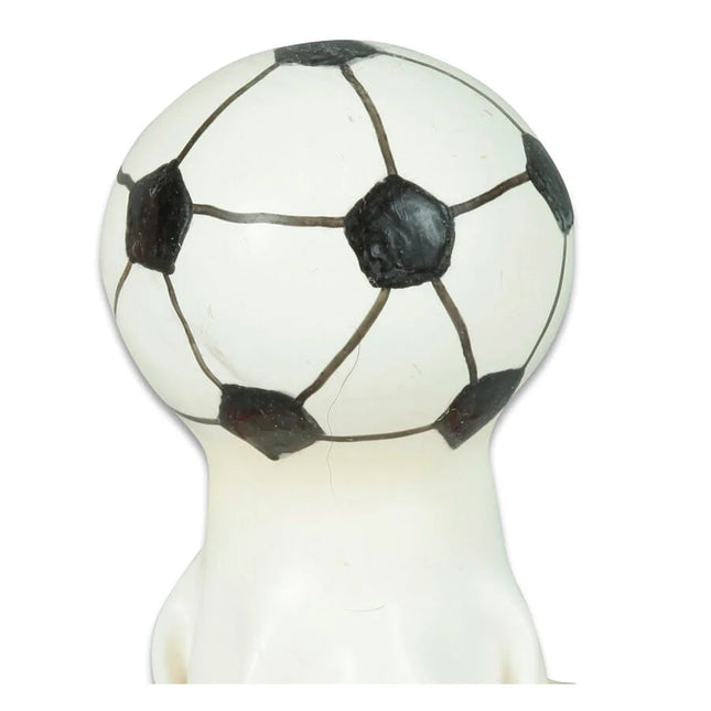 Weiß schwarzes fußballförmiges hundespielzeug mit glänzender oberfläche von condomerie handbemalt