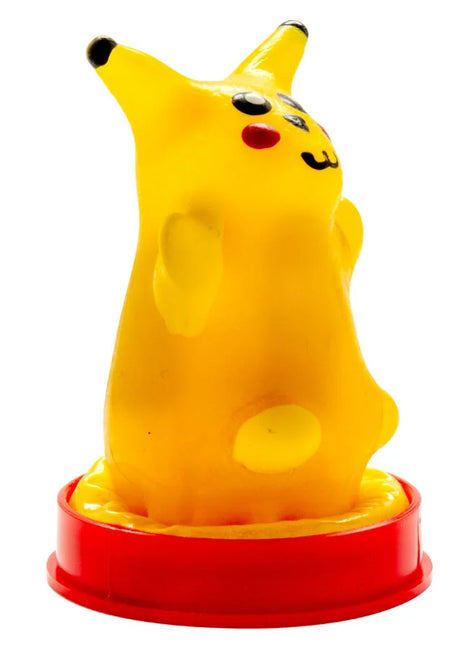 Handbemalter neuheitskondom kondomerie gelbe maus mit gelbem pikachu-stempel und rotem rundem sockel