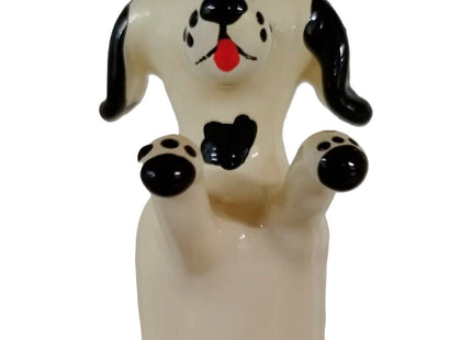 Handbemalter cremefarbener keramik dalmatiner mit schwarzen punkten und roter zunge kondomerie glücklicher weißer hund xl