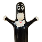 Schwarze glossy figur aus kunststoff mit weißen augen und rundem bauchknopf bei condomerie handbemalte novelty kondome happy puppet xl