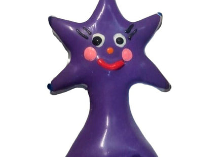 Lila sternförmige kerze mit fröhlichem gesicht schwarz augen rosa wangen rotes lächeln condomerie handbemalte neuheitskondome happy star xl