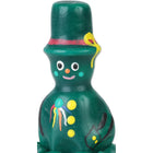 Ein grüner schneemann aus glasiertem keramik mit bemaltem gesicht und passendem zylinderhut bei condomerie handbemalte neuheitskondome hastrman