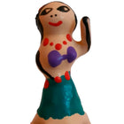 Handbemalte kondomfigurin hula girl in tealrock und lila top mit roten akzenten von condomerie