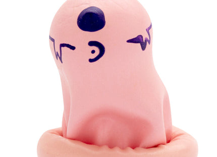 Handbemaltes kondom kleines schwein mit pinker weicher struktur und einem dunklen blauen auge von condomerie