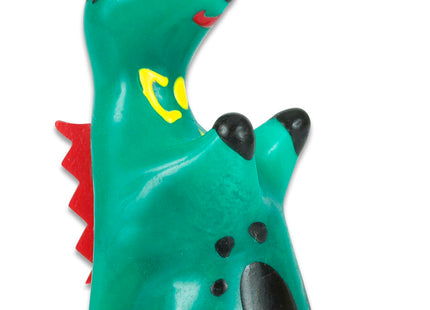 Grüne handbemalte neuheitskondomfigur kondomerie nessie mit roten stacheln und gelbem smiley am hals