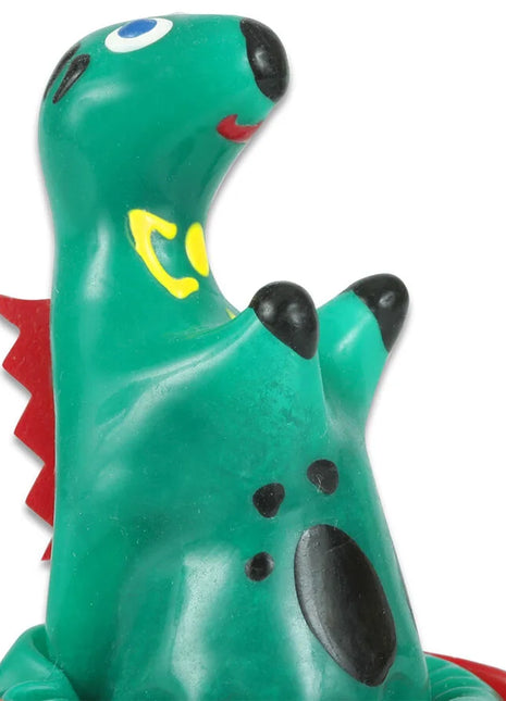 Grüne handbemalte neuheitskondomfigur kondomerie nessie mit roten stacheln und gelbem smiley am hals