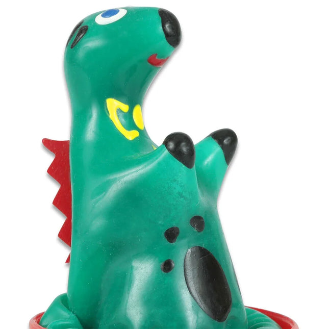 Grüne handbemalte neuheitskondomfigur kondomerie nessie mit roten stacheln und gelbem smiley am hals