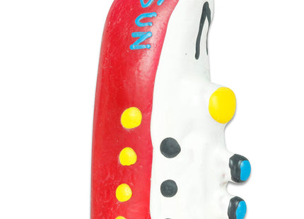 Handbemaltes novelty kondom love boat in rot weiß mit blauer schrift gelben punkten und schwarzen blauen akzenten