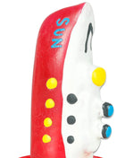 Handbemaltes novelty kondom love boat in rot weiß mit blauer schrift gelben punkten und schwarzen blauen akzenten