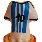 Glänzende keramikfigur in form eines fußballtrikots blau weiß gestreift nummer 10 auf der rückseite condomerie handbemalte neuheitskondome messi-trikot nr10