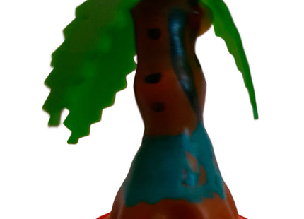 Buntes glänzendes plastikfigur mit grünem blatt oben und orange blau bemaltem körper für condomerie handbemalte neue kondome palme