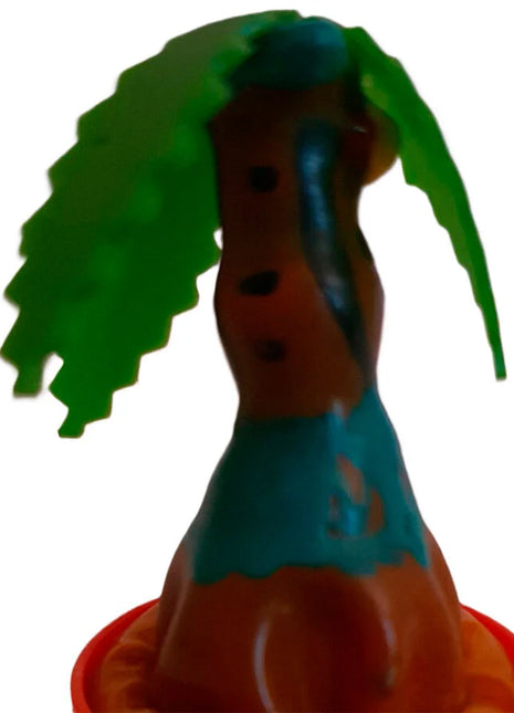 Buntes glänzendes plastikfigur mit grünem blatt oben und orange blau bemaltem körper für condomerie handbemalte neue kondome palme