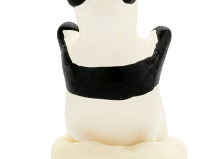 Eine weiche, cremefarbene panda-förmige stressabbau-Spielzeug mit schwarzen ohren und einem band, condomerie handbemalte neuheitskondome panda modell 1