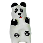 Eine durchscheinend weiße panda-kondomfigur mit schwarz bemalten ohren augen pfoten und roter zunge modell xl