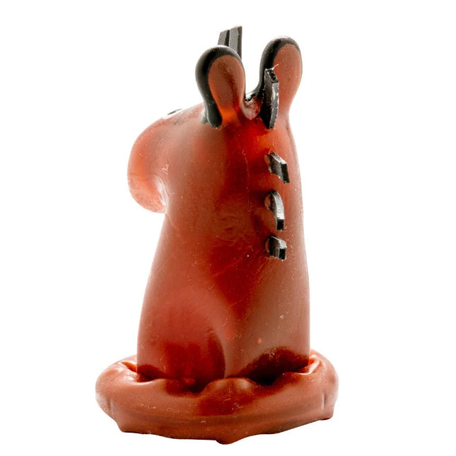 Glänzender rotbrauner keramik pferd kerzenhalter mit schwarzen metallakzenten von condomerie handbemalte neuheitskondome