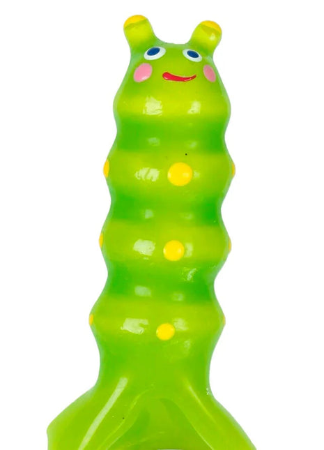 Condomerie handbemalte neuheitskondome raupe xl grün segmentiertes spielzeug mit gelben punkten und lächelndem gesicht
