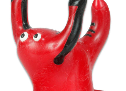 Roter skorpion handbemalter neuheitskondom in form einer kunststoffkerze mit schwarzen klauen und weißen augen