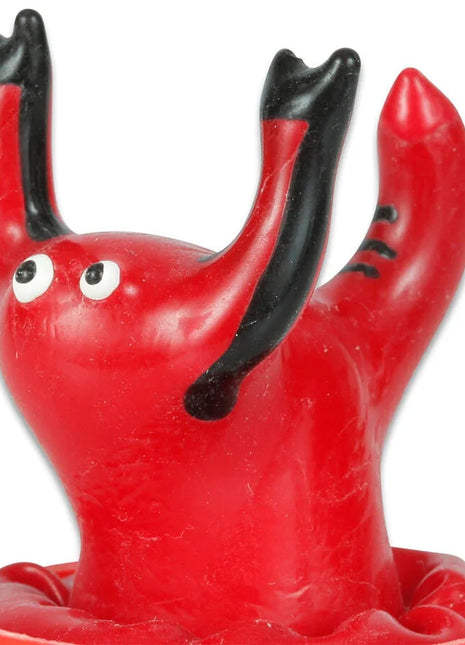 Roter skorpion handbemalter neuheitskondom in form einer kunststoffkerze mit schwarzen klauen und weißen augen