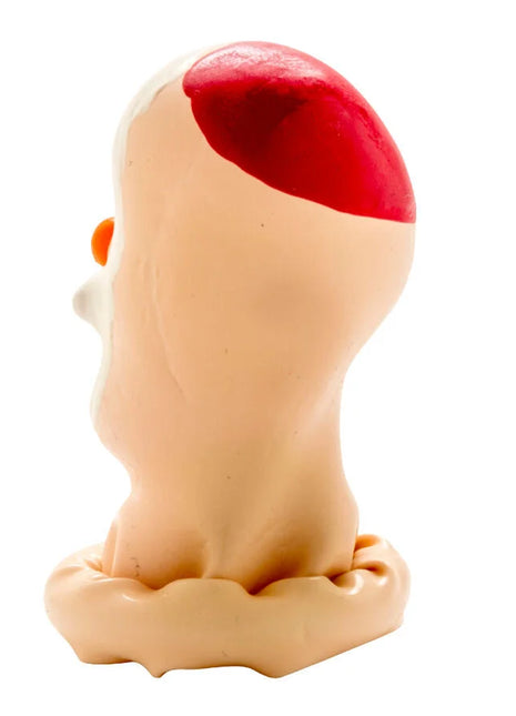 Beige kunststofffigur kopf mit rotem kuppelförmigem oberteil und orangefarbener wangenverzierung condomerie handbemalte neuheitskondome santa