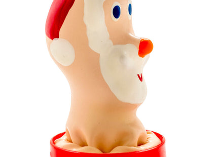 Eine handbemalte neuheitskondome santa mit einem Kunststoff-santa-claus-kopf auf rotem grundkörper
