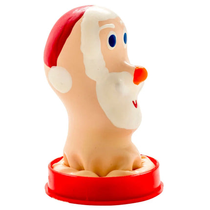 Eine handbemalte neuheitskondome santa mit einem Kunststoff-santa-claus-kopf auf rotem grundkörper