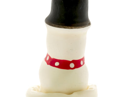 Weißes handbemaltes novelty kondom mit schneemannfigur und schwarzem zylinder von Condomerie