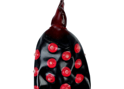Schwarzer fakir xl handbemalte kondome mit schwarzer glasfigur glänzend rot spitz und roten noppen