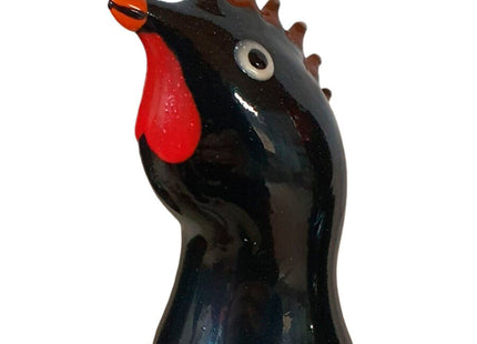 Schwarzer glänzender keramikhahn mit rotem kamm und wattles handbemalt condomerie neuheitskondome