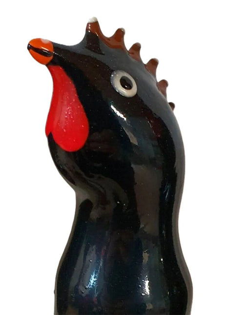 Schwarzer glänzender keramikhahn mit rotem kamm und wattles handbemalt condomerie neuheitskondome