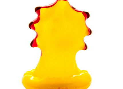 Vibranter gelber glas-seepferdchen-figur mit rotspitziger stachliger rückenflosse und glänzendem finish aus condomerie handbemalte neuheitskondome schwester