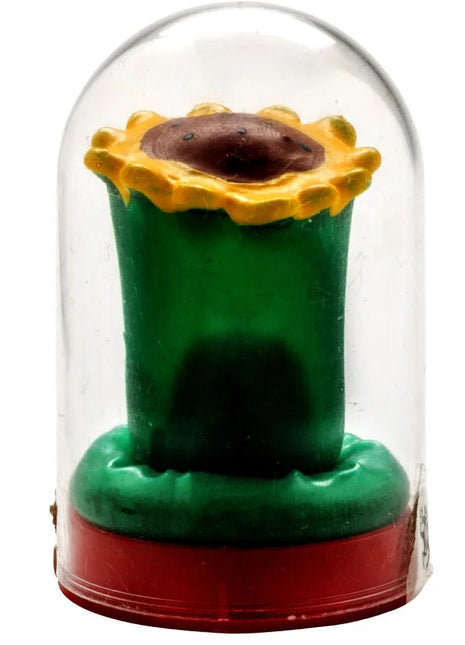Bunte sonnenblume condoms von condemnedrie handbemalt in grün und gelb mit braunem zentrum unter glashaube