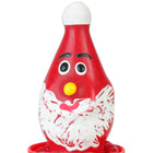Roter plastik vogelhäuschen in weihnachtsmannform mit weißem bart schwarzen augenbrauen und gelber nase von condomerie