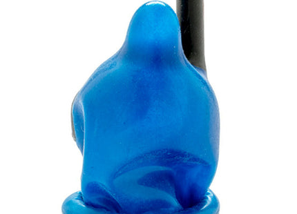 Blaue transparente glasrauchpfeife mit schwarzem griff und gelber spitze von condomerie handbemalte neuheitskondome taucher