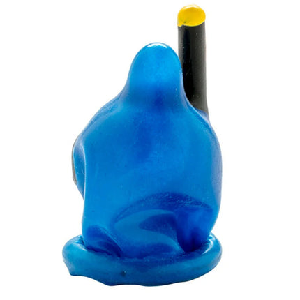 Blaue transparente glasrauchpfeife mit schwarzem griff und gelber spitze von condomerie handbemalte neuheitskondome taucher