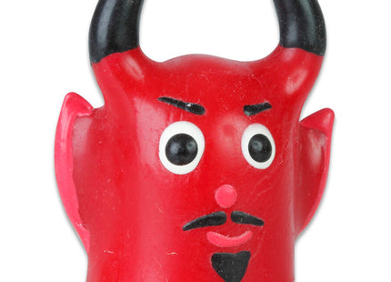 Handbemalte teufel kerze aus rotem kunststoff mit schwarzen hörnern und weißem mustache von Condomerie