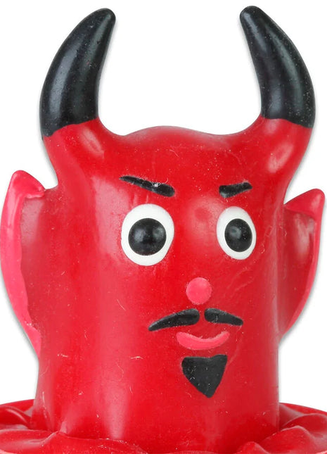 Handbemalte teufel kerze aus rotem kunststoff mit schwarzen hörnern und weißem mustache von Condomerie