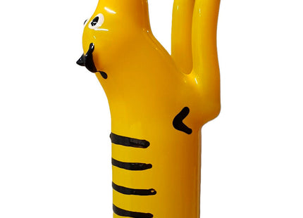 Bright yellow tiger-shaped handbemalte novelty condom with black stripes from condomerie tiger xl series