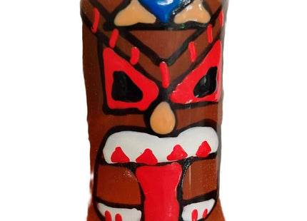 Handbemalte tiki totem-01 kondome in braun mit roten, schwarzen gesichtszügen und blauer stirnverzierung
