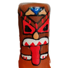 Handbemalte tiki totem-01 kondome in braun mit roten, schwarzen gesichtszügen und blauer stirnverzierung